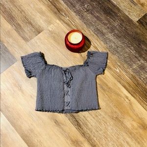 Gray smocked crop with lattice tie